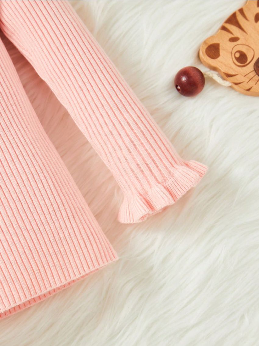Baby Girls' Solid Color Ruffle Edge Half-high Collar Sweater
