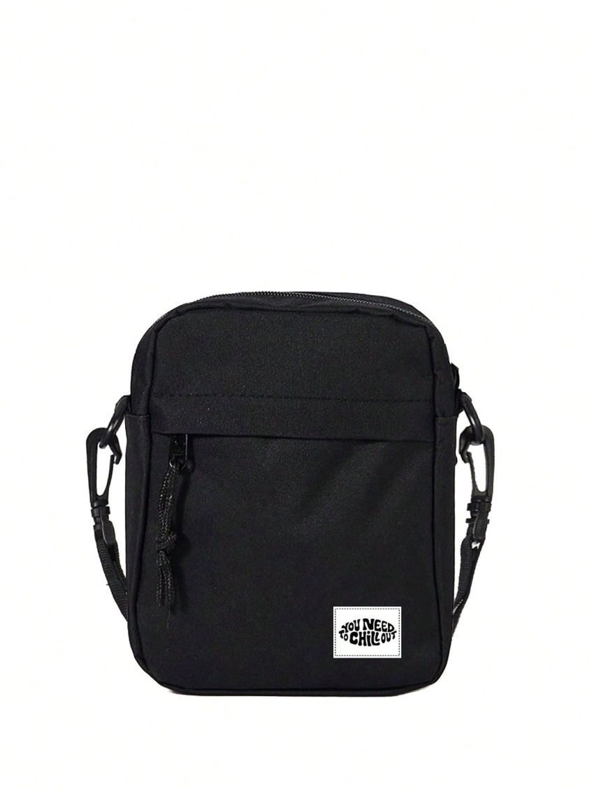 HELLFUNCO Street Style Men'S Crossbody Bag With Letter Tag And Printed Pattern