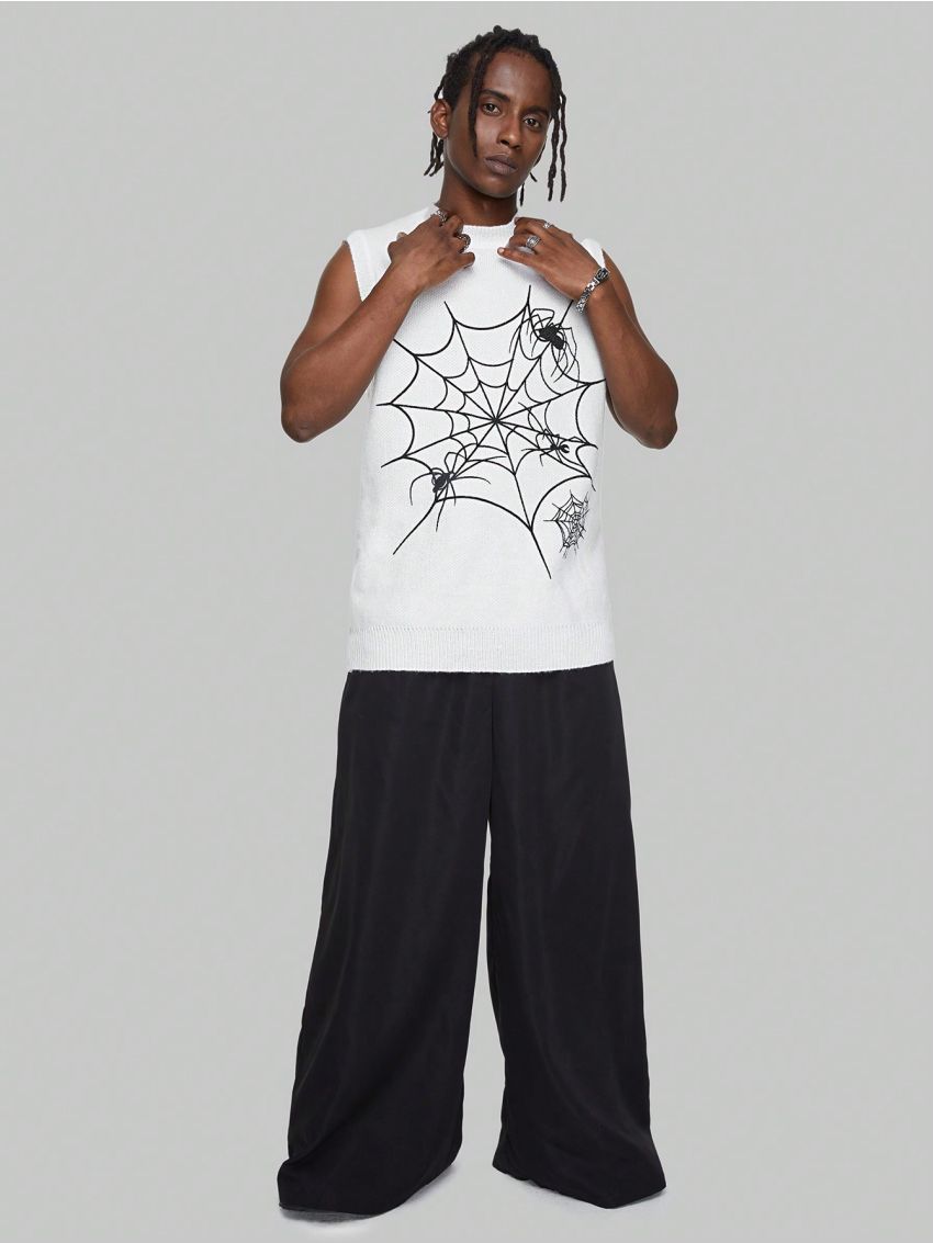 ROMWE Goth Men's Spider Pattern Printed Sweater Vest
