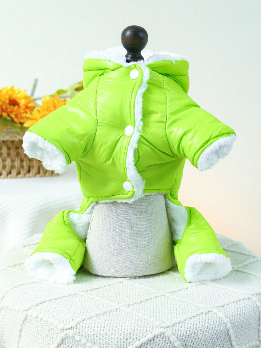 1pc Pet Clothes Autumn And Winter Warm Winter Coat Plus Velvet Thickened Dinosaur Coat-fluorescent Green Pet Jumpsuit