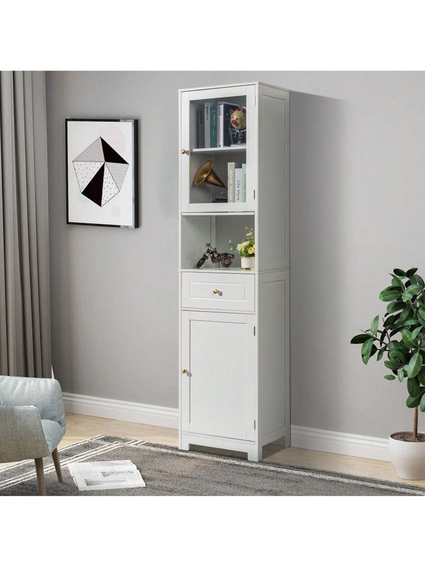 MDF Spray Paint Upper And Lower 2 Doors 1 Pumping 1 Shelf Bathroom Cabinet White