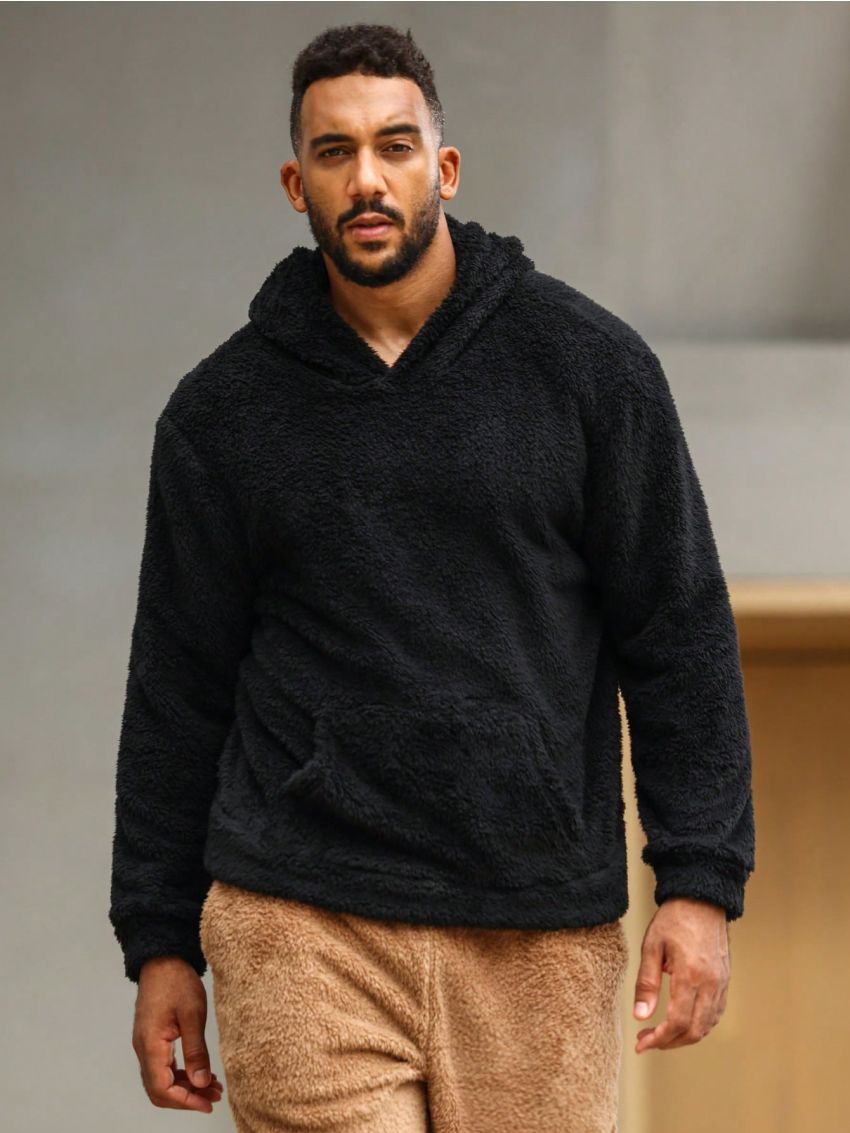 Men Kangaroo Pocket Hooded Teddy Lounge Top