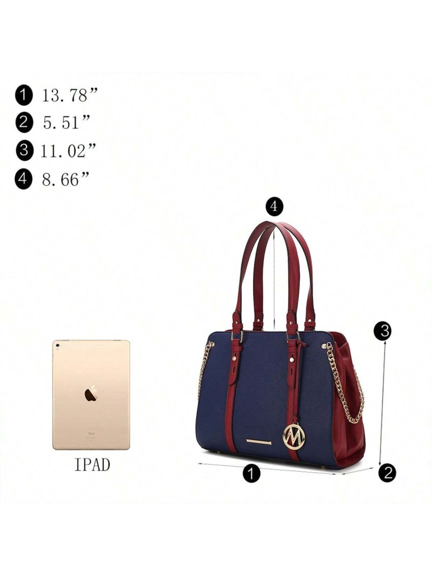 Amy Color Block Vegan Leather Womens Tote Bag  Lightweight Shoulder Handbag, Simple Work Bag