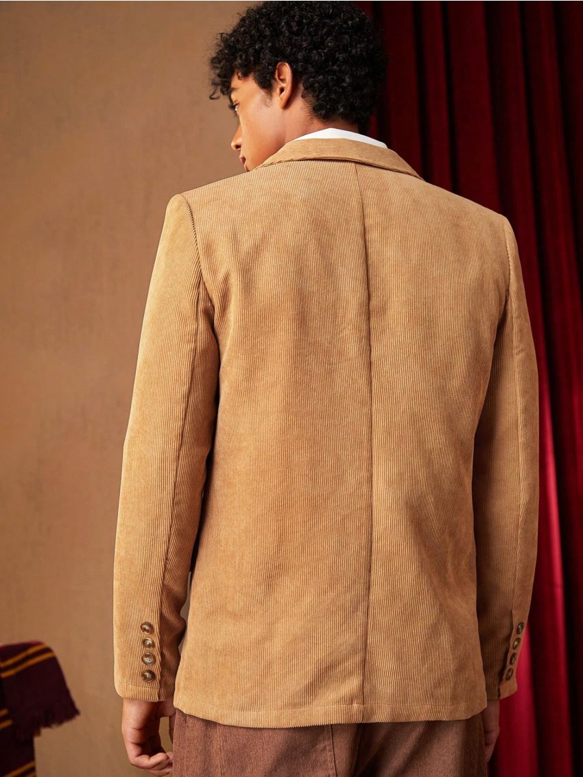 HARRY POTTER X SHEIN Men Letter Patched Flap Detail Corduroy Blazer
