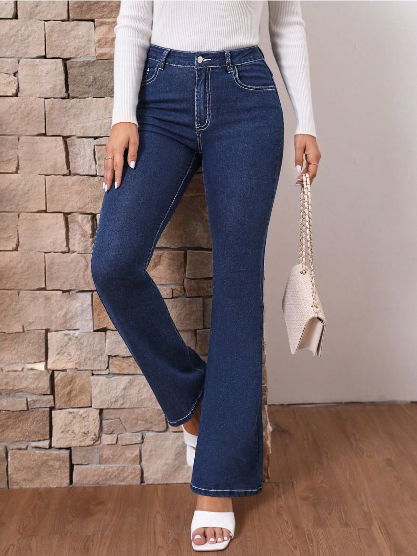 SHEIN LUNE Solid Color Bell Bottom Jeans