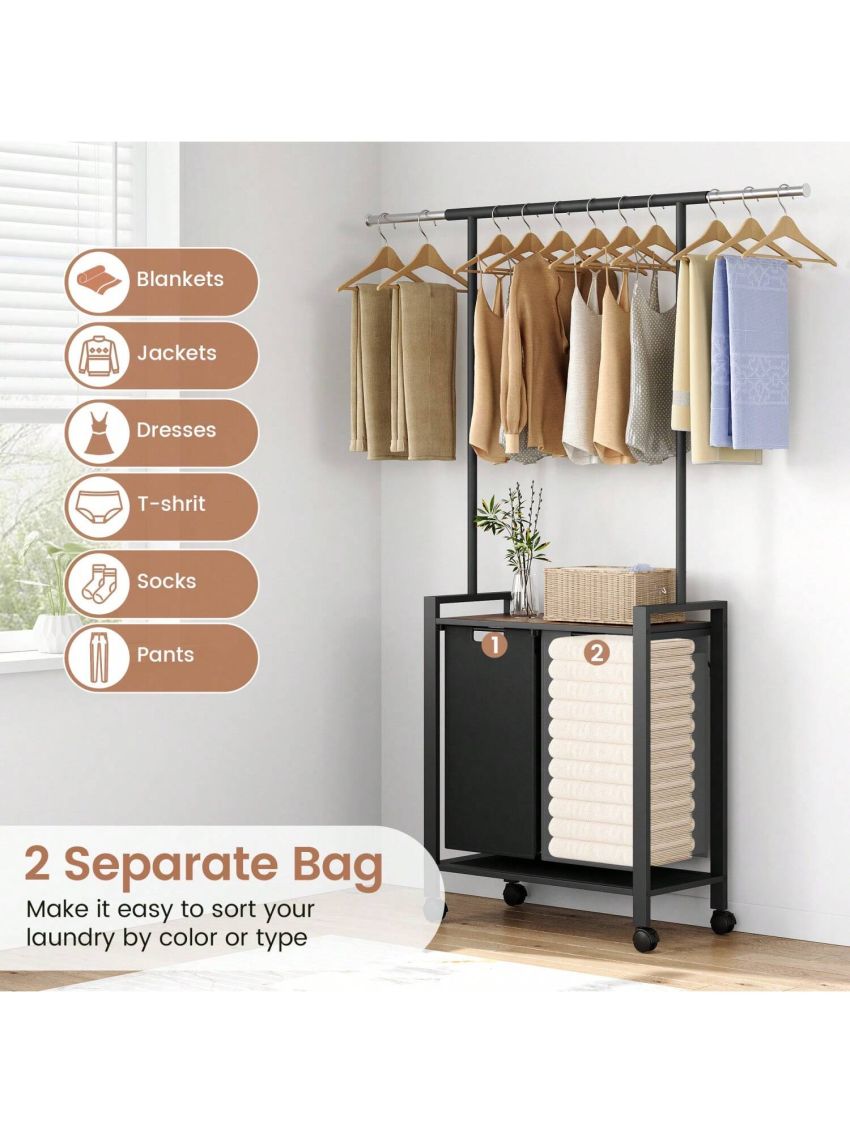 Laundry Hamper Cart, Laundry Sorter with Shelf Large Laundrey Basket Organizer Compartment Hampers for Laundry Room Orgainization Launrey Station with Wheel
