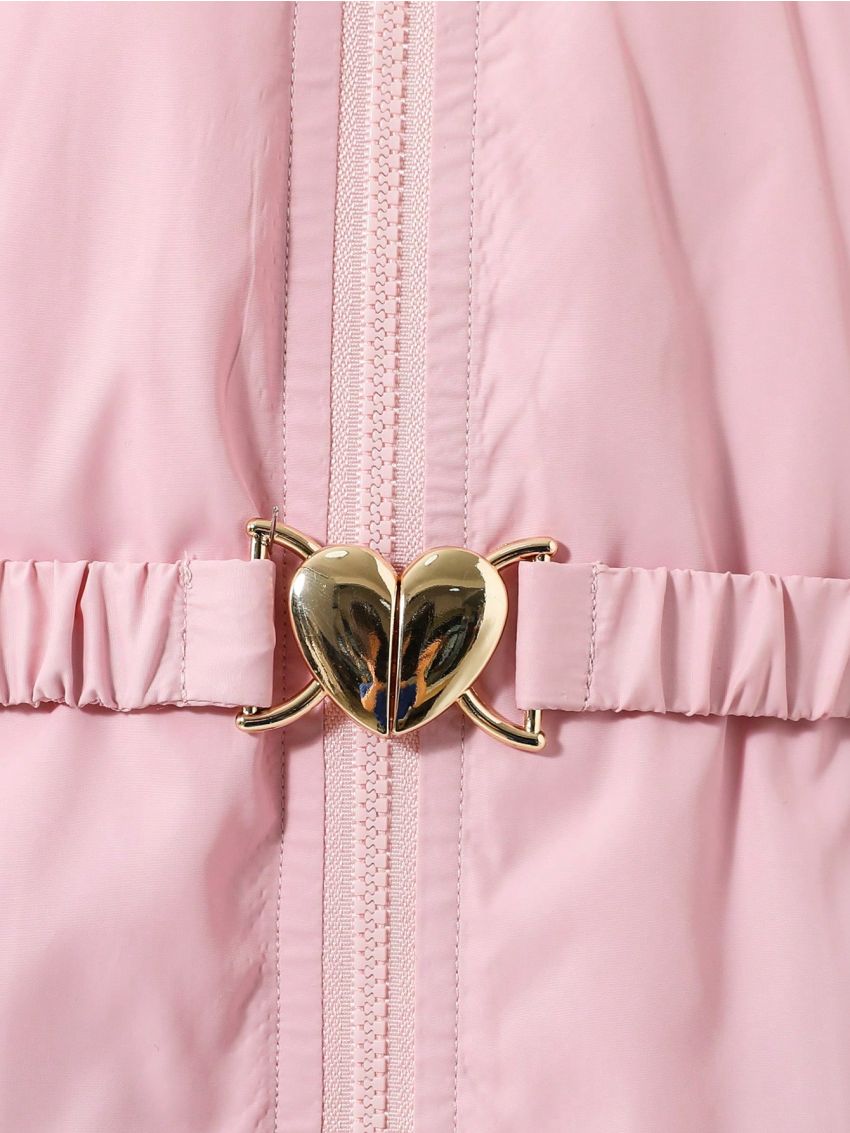 SHEIN Baby Girl Fuzzy Trim Hooded Belted Coat