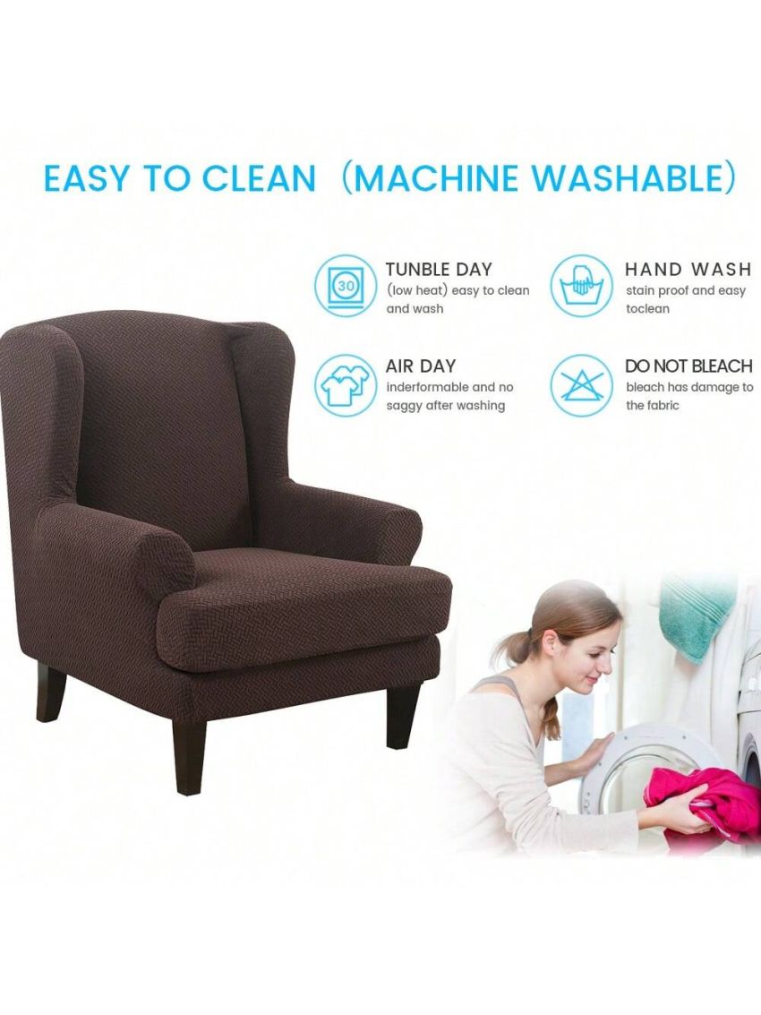 Wingback Armchair Cover Stretch Slipcover Elastic Wing Chair Cvoer Protector 2 Pieces