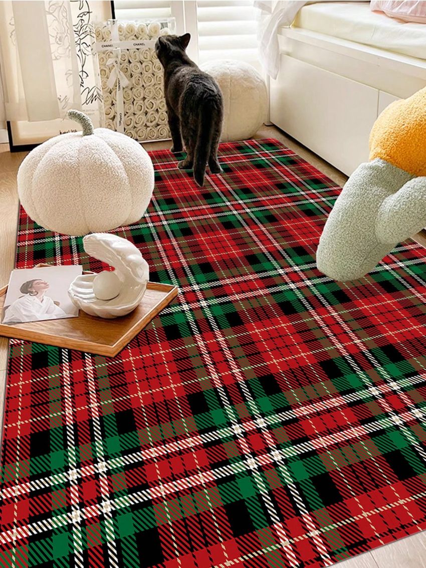 1pc Nordic Style Soft Carpet For Home Decoration, Outdoor Balcony, Retro Striped Checkered Carpet, Christmas Decoration, Living Room Modern Luxury Decor, Sofa, Table, Large Area Carpet, Bathroom Mat, Room Decor Area Rug