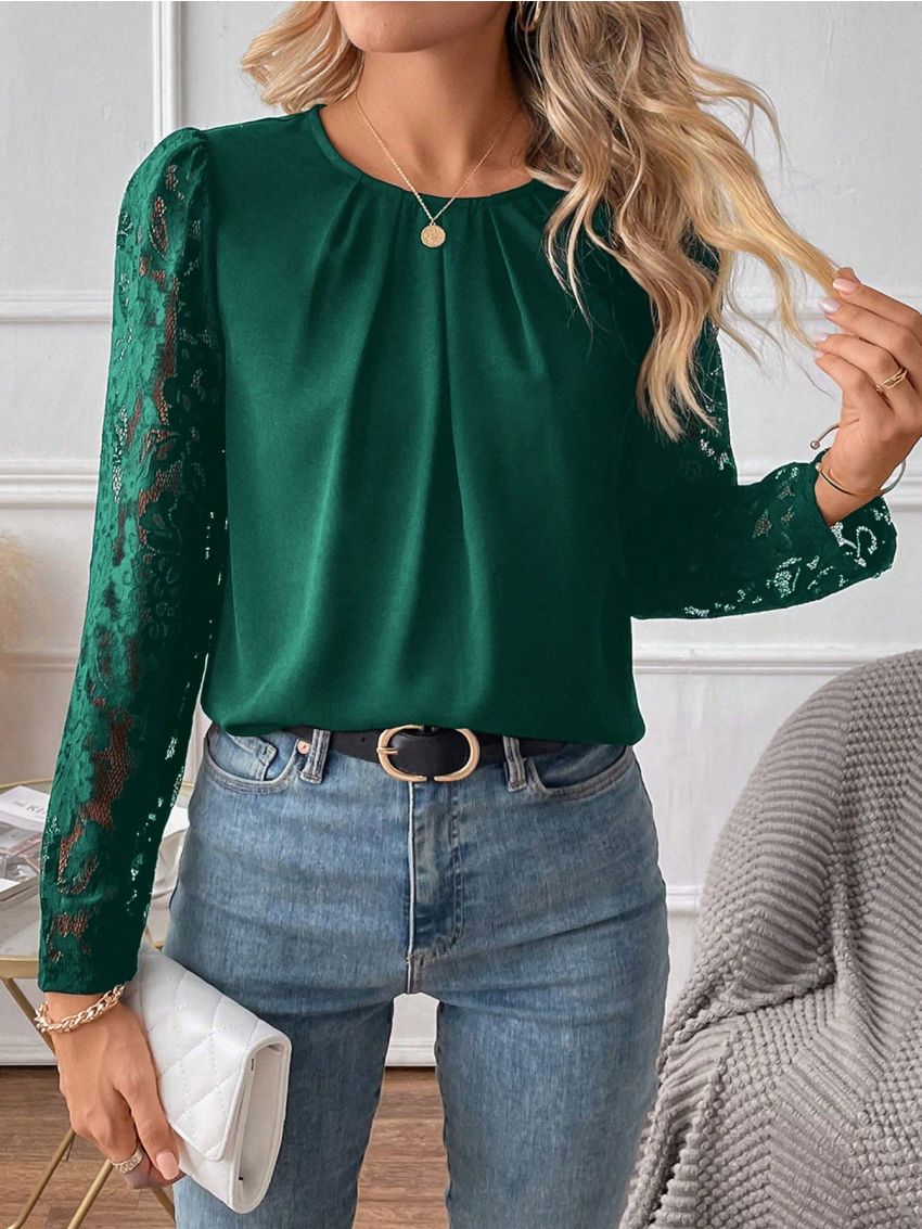 SHEIN Clasi Women's Lace Puff Sleeve Shirt