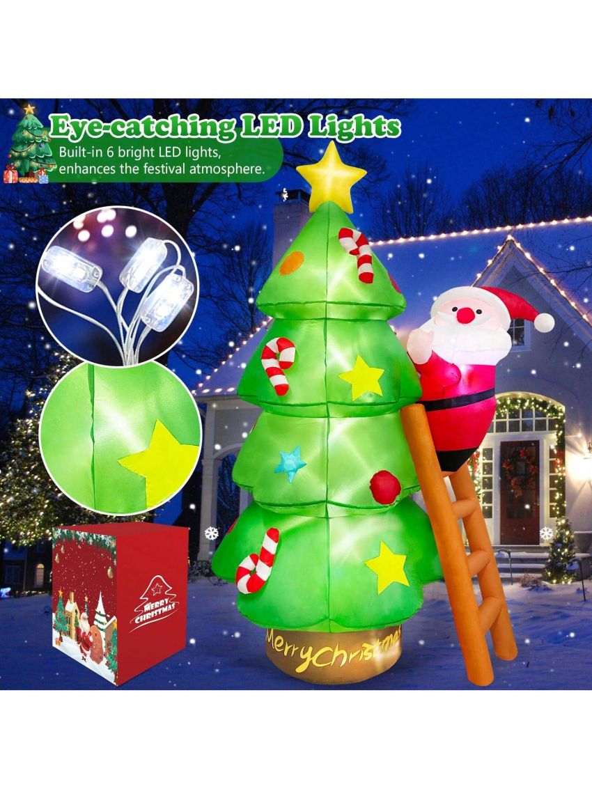 7 FT Inflatable Christmas Tree with Santa Claus Outdoor Decorations, Christmas Inflatables Tree Blow Up Yard Decoration Build-in LEDs Lighted Décor for Xmas Holiday Outside Garden Lawn Patio