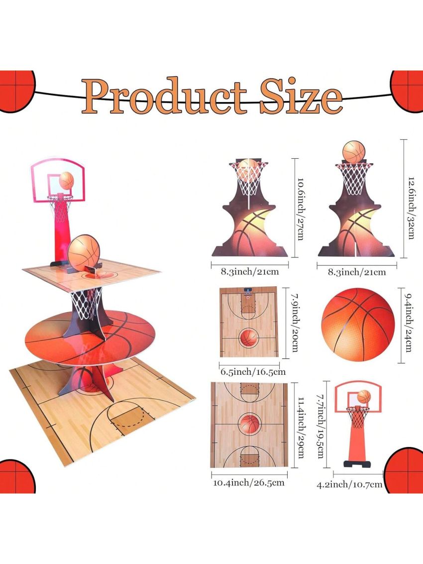 1pc Basketball Cupcake Stand, 3-tier Sports Theme Cupcake Tower For Basketball Birthday Party Table Decoration