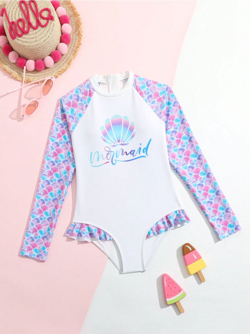 Big Girls' Scale & Letter Print One-piece Swimsuit