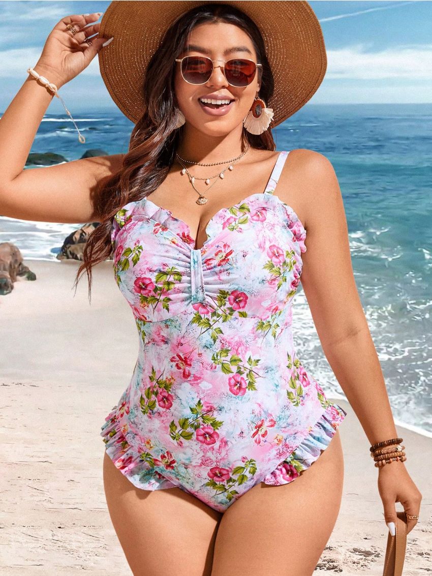 SHEIN Swim Mod Plus Size Floral Printed One-Piece Swimsuit