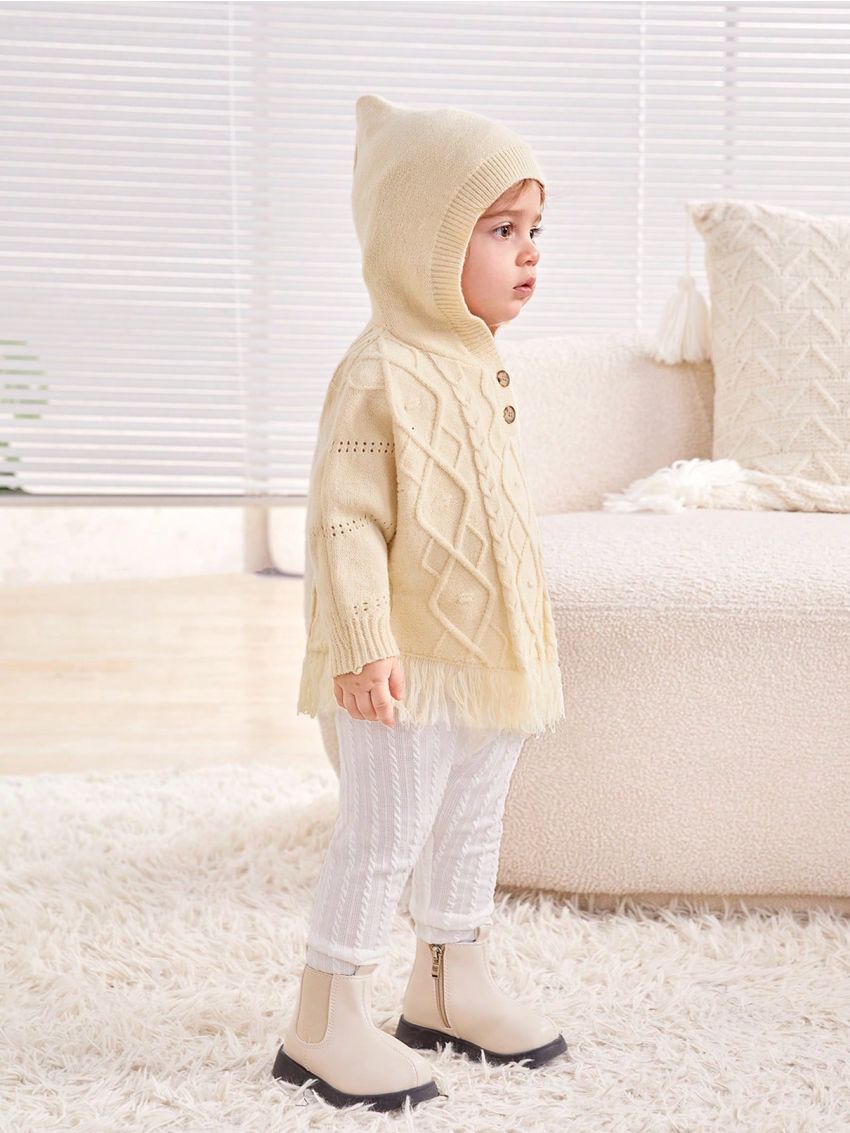 SHEIN Baby Girls' Batwing Sleeve Hooded Sweater Pullover