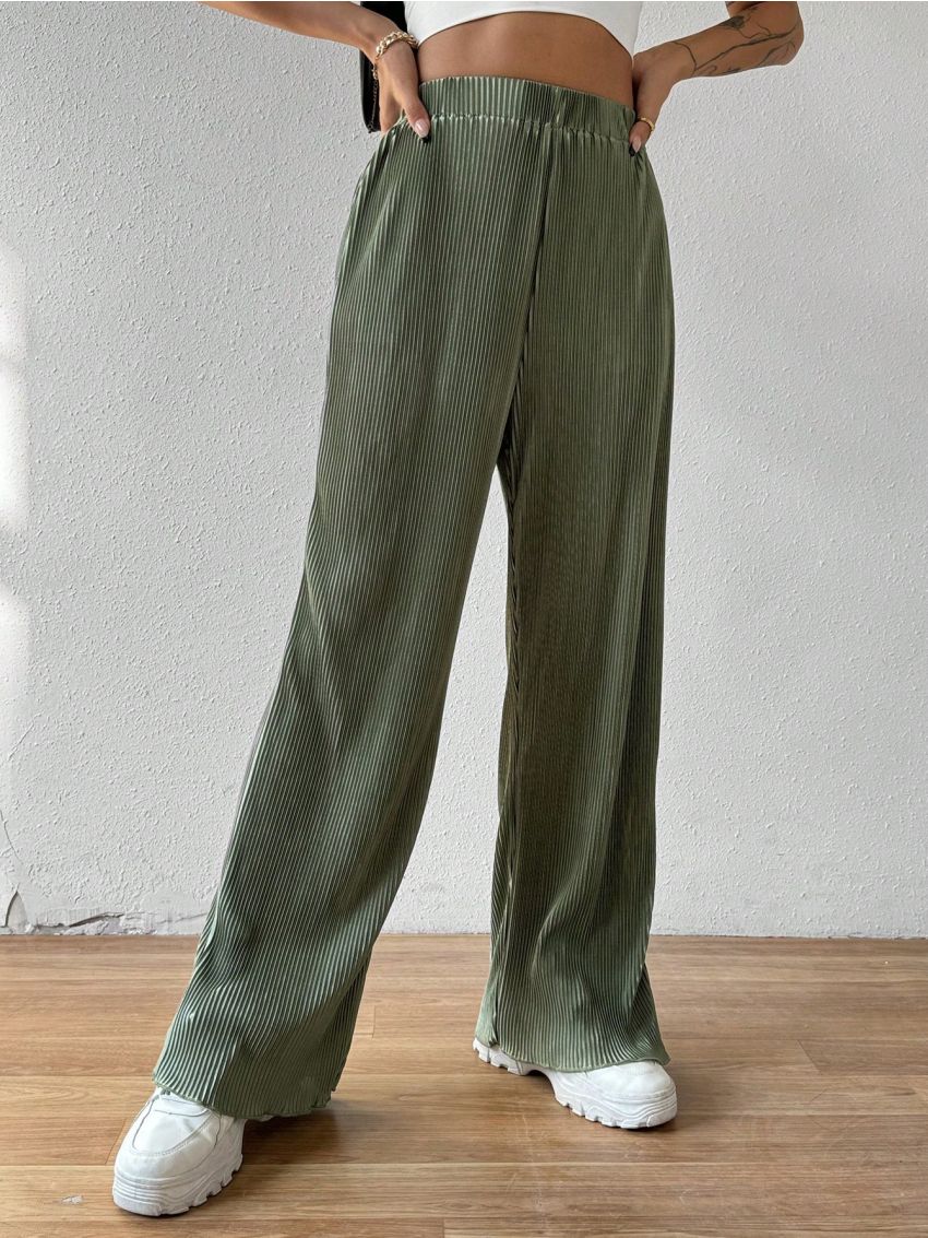 SHEIN Essnce Solid Colored High-Waisted Straight Leg Pants