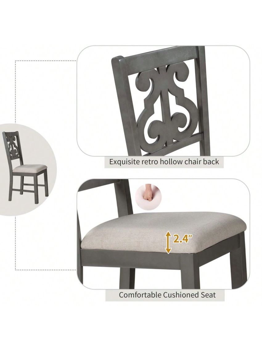 Merax 5-Piece Round Dining Table and Chair Set with Special-shaped Legs and an Exquisitely Designed Hollow Chair Back for Dining Room