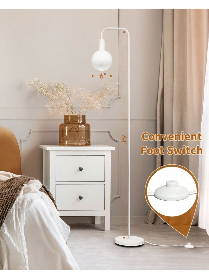 ONEWISH Modern Floor Lamp for Bedroom, Industrial Metal Standing Lamp with LED Bulb, Translucent White Globe Glass 1800k Warm Lighting. Minimalist Tall Floor lamp for livingroom, Office, Home décor