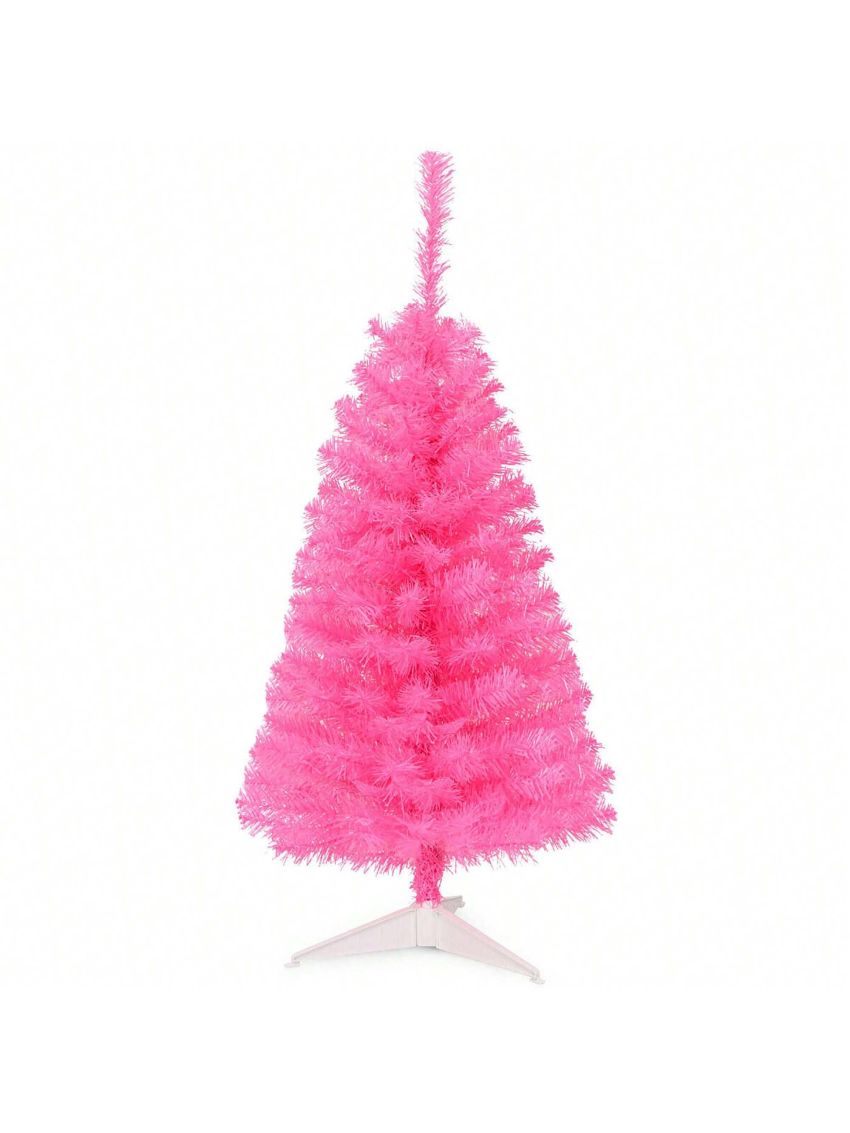 Costway 3 ft Premium Artificial Christmas Mini Tree Holiday Season Pink w/ Plastic Stand