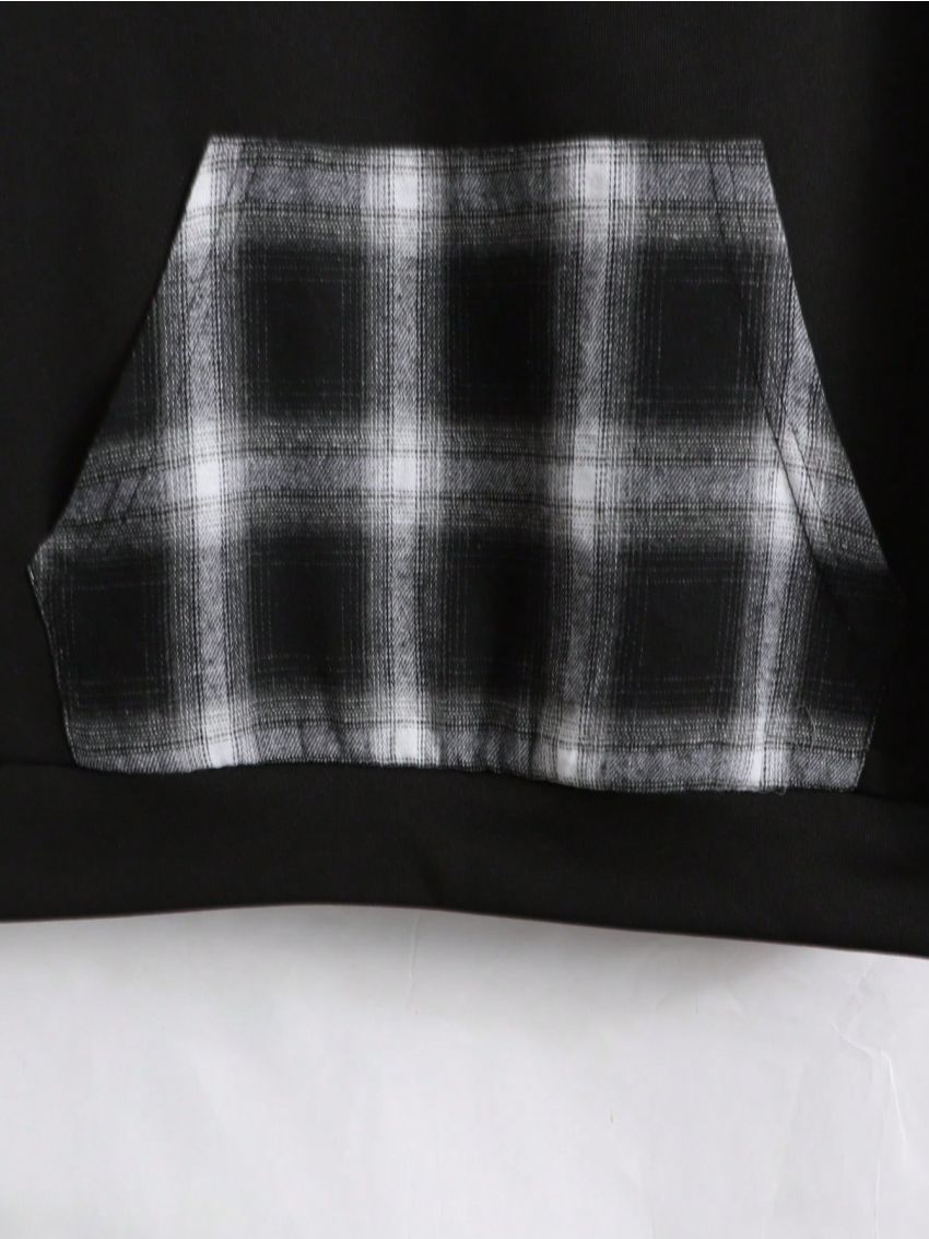 Manfinity Homme Men's Black Plaid Hooded Sweatshirt And Sweatpants Set