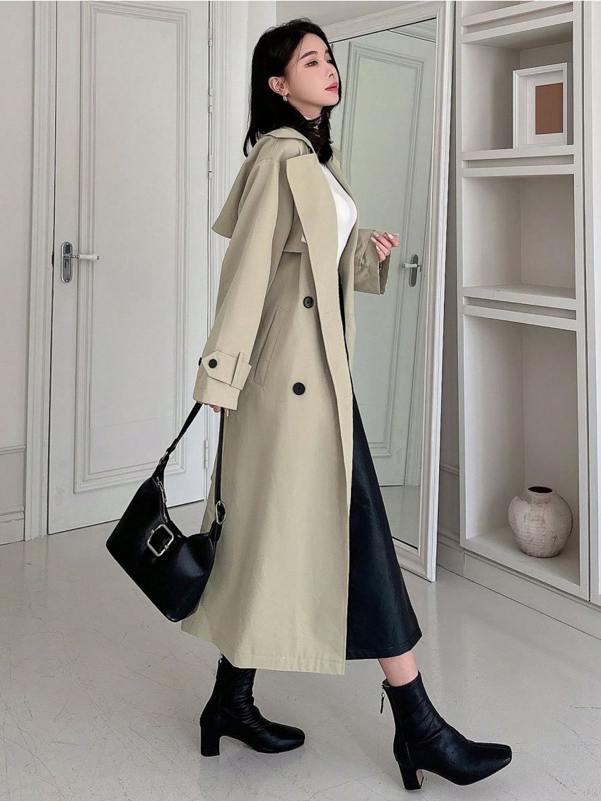 DAZY Women'S Double Breasted Belted Trench Coat Jacket