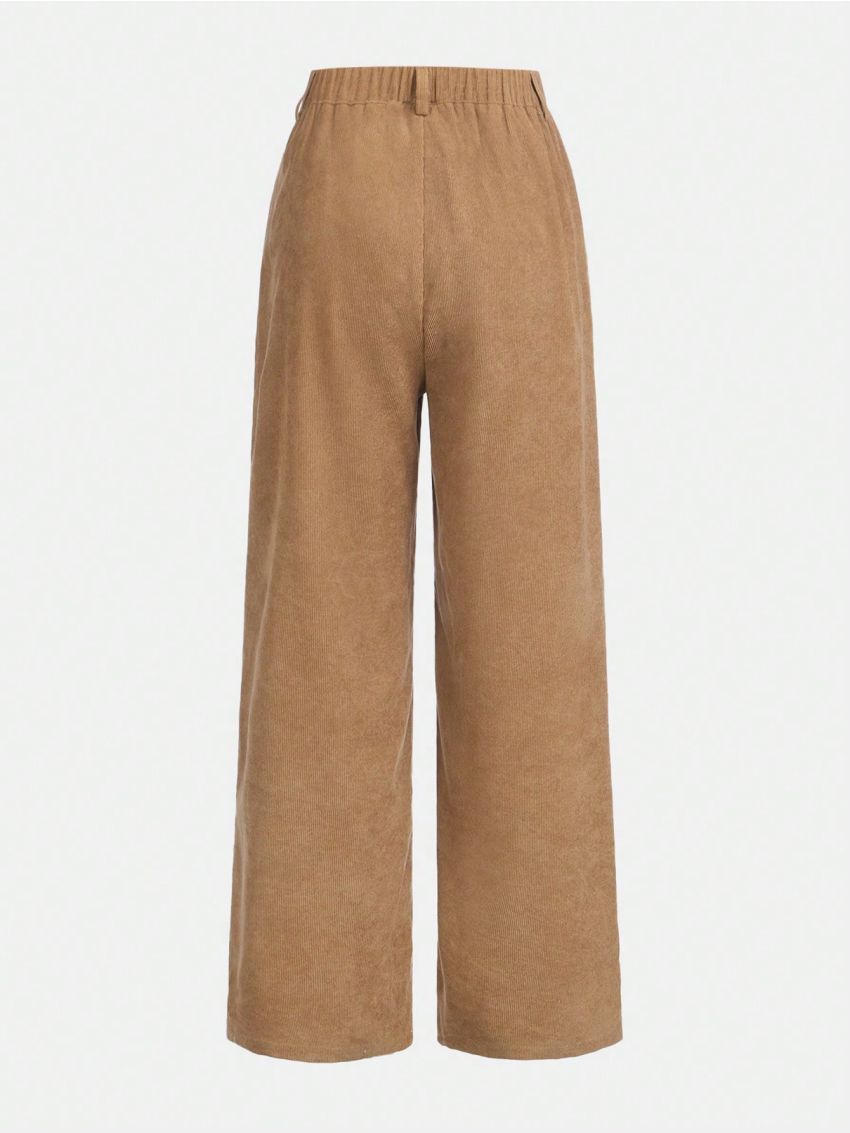 SHEIN Teen Girls' Corduroy Pants With Star Pattern And Slanted Pockets