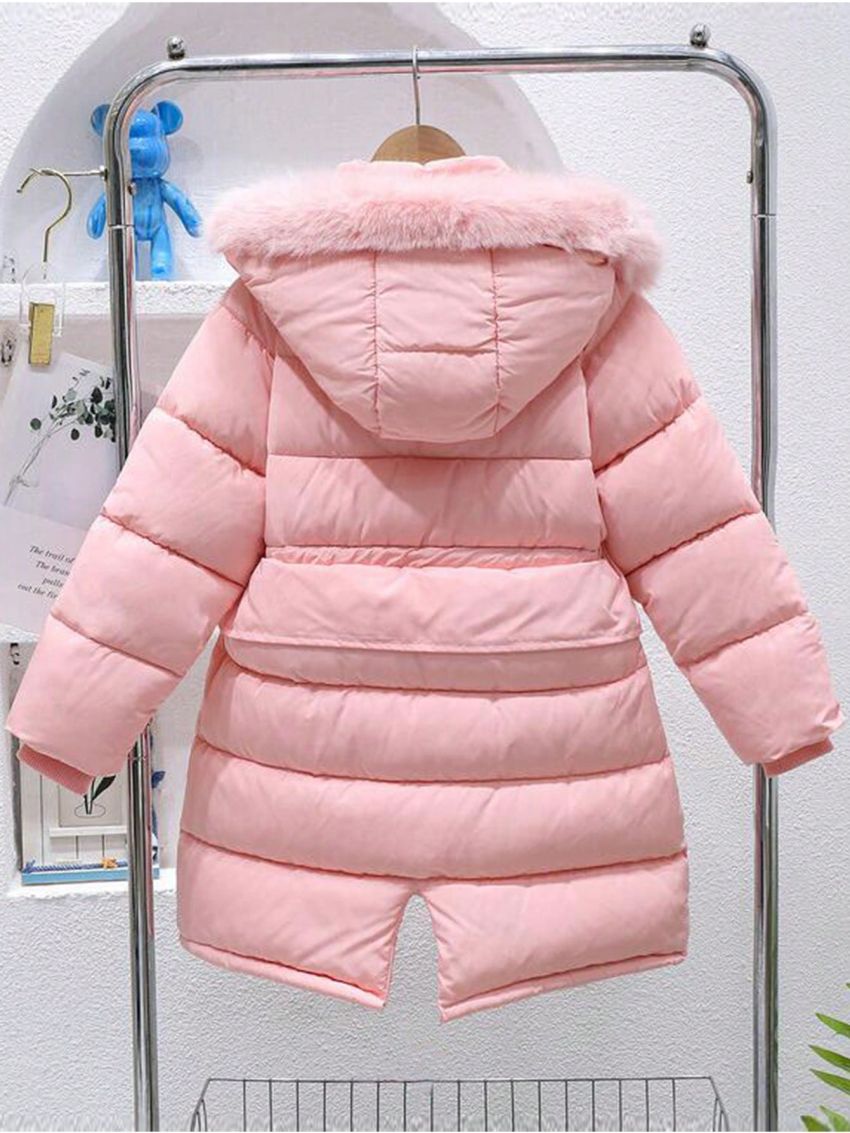 Tween Girl Fuzzy Trim Hooded Puffer Coat
