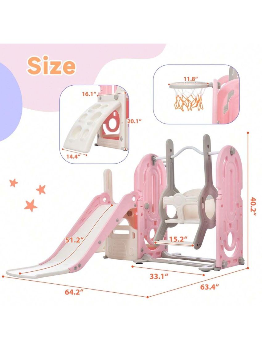 Merax Toddler Slide and Swing Set 5 in 1, Kids Playground Climber Slide Playset with Basketball Hoop Freestanding Combination for Babies Indoor & Outdoor