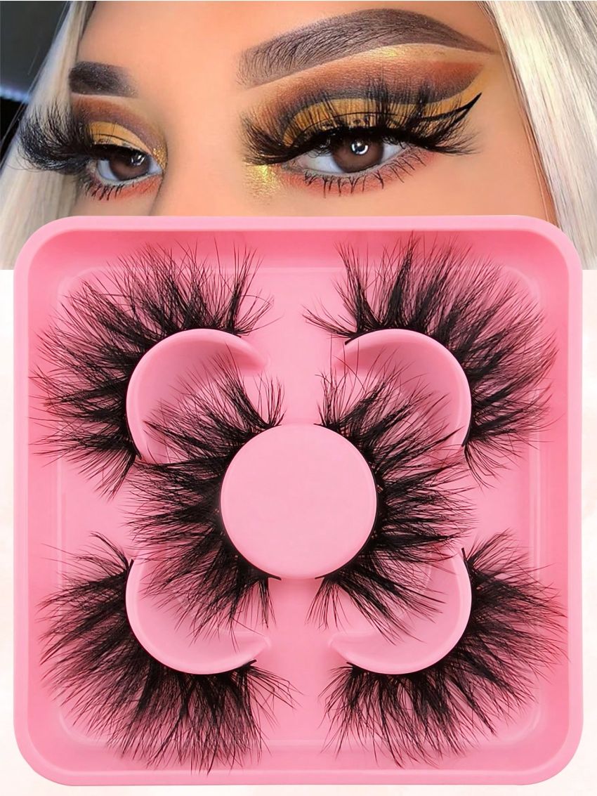 False Eyelashes 3 Pairs Fluffy Volumized Eyelashes Lashes Dramatic Look 3D Wispy Faux Mink Lashes