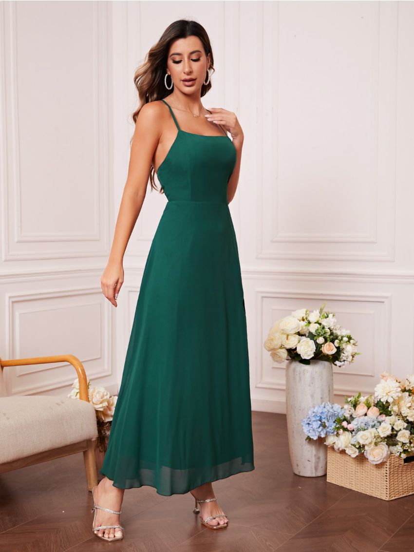 Solid Split Thigh Cami Bridesmaid Dress