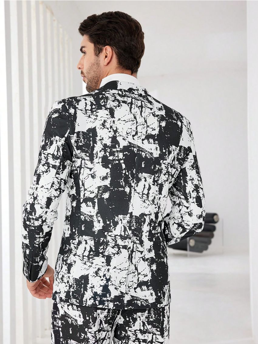 Manfinity Mode Men's Lapel Collar Tie-Dye Knitted Blazer