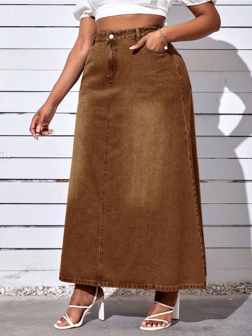 Plus Solid Denim Skirt