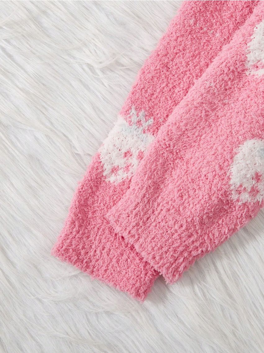 Baby Girls' Strawberry Pattern Round Neck Plush Sweater Set