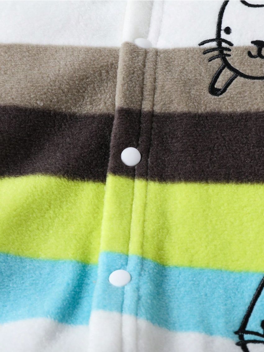 Baby Boy Striped & Cartoon Graphic PJ Jumpsuit & Hat