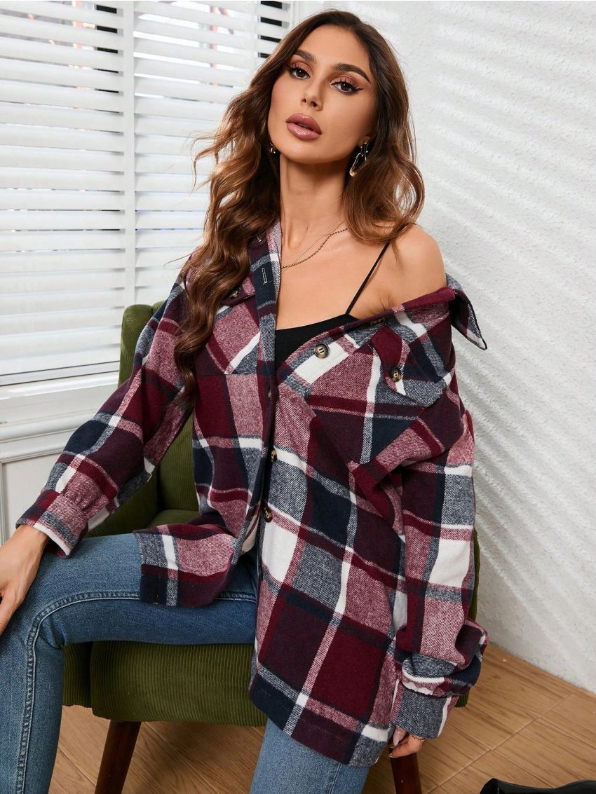 SHEIN Essnce Women's Plaid Print Long Sleeve Random Jacket