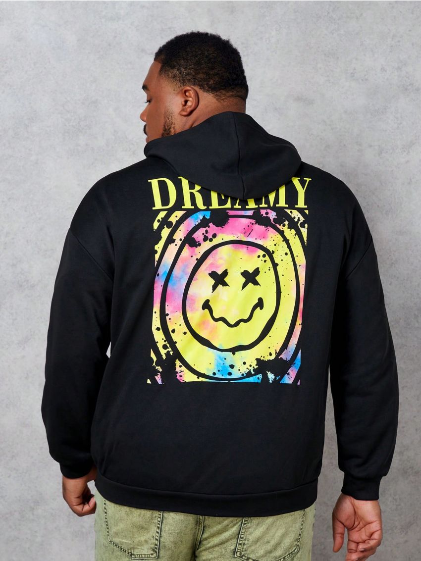 Manfinity Men's Plus Size Knitted Casual Loose Hoodie With Face And Letter Print