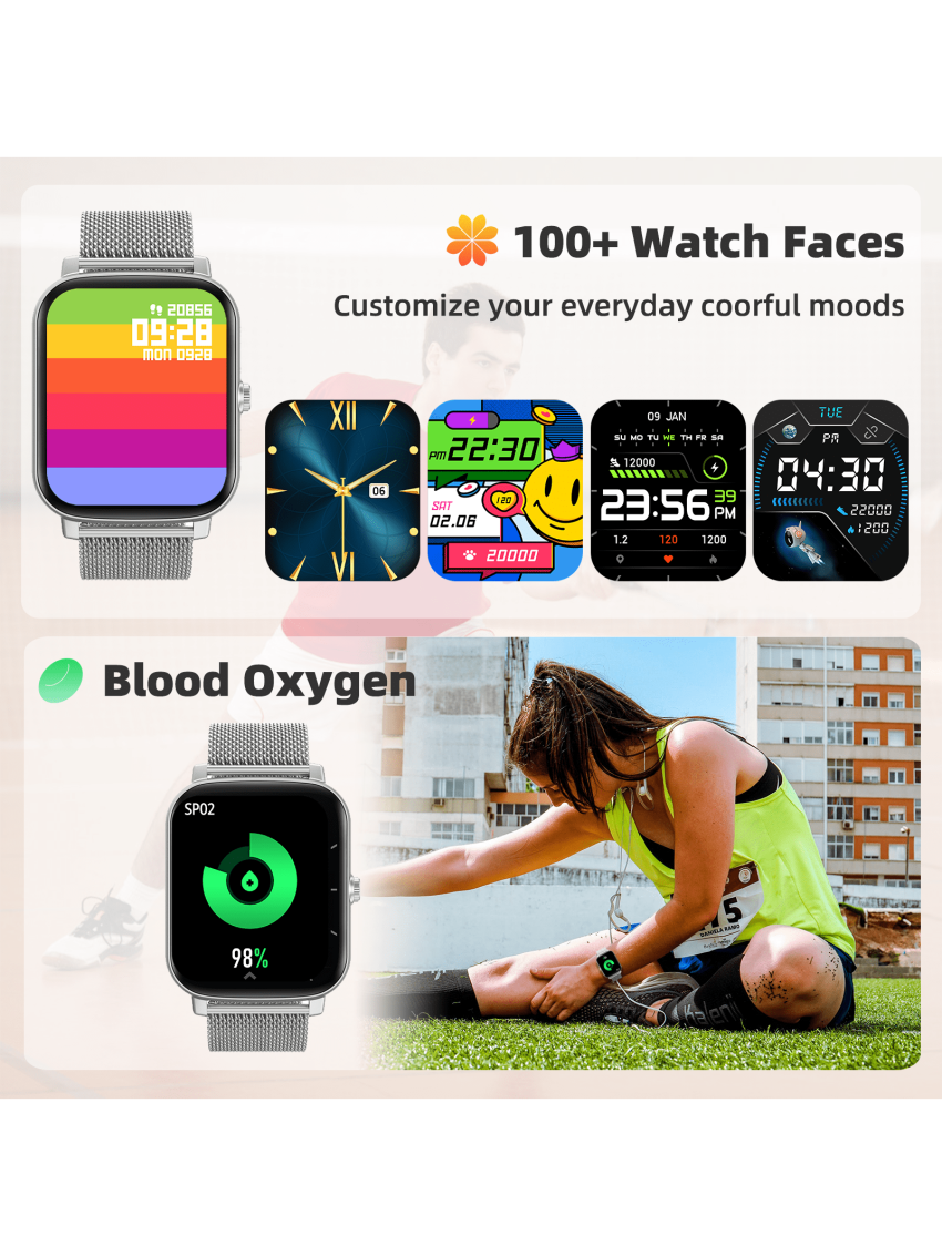 Huawise Smart Watch(Call Receive/Dial), Full Touch Screen SmartWatch for Android and IOS Phones Compatible Fitness tracker with Heart Rate,Sleep,Blood Oxygen,Step Counter for Men Women