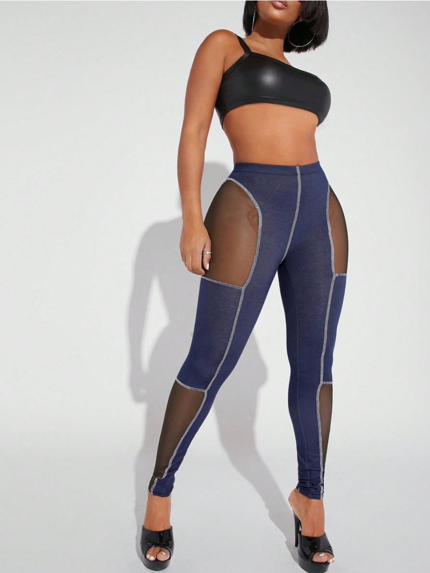 Asavvy Sheer Panel Contrast Stitch Pants