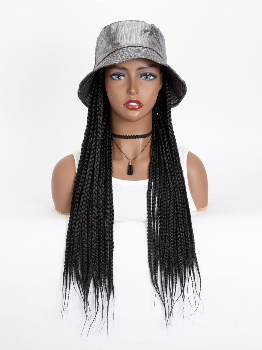 Ombre Braided Synthetic Wig Braiding Box Braids Hair Extensions With Summer Foldable Bucket Hat