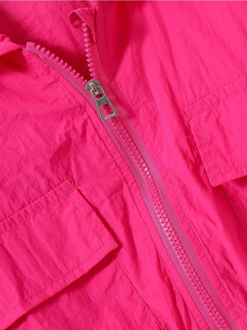 Tween Girl Flap Pocket Drop Shoulder Hooded Jacket