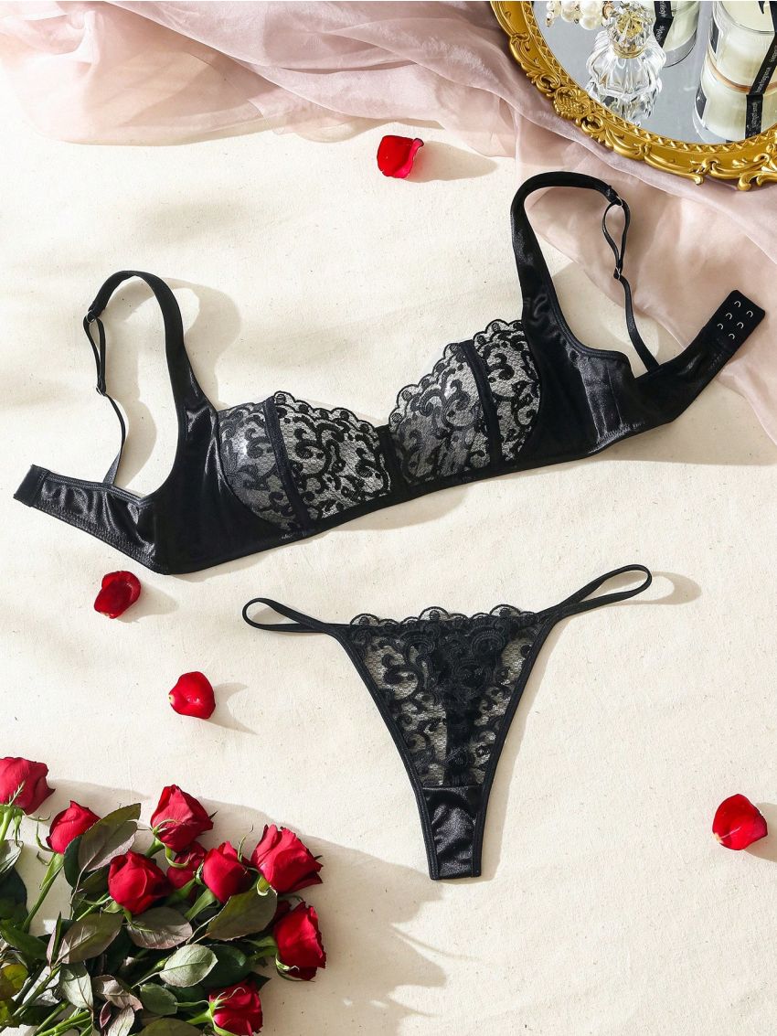 SHEIN Ladies Underwear Lift Embroidery Set