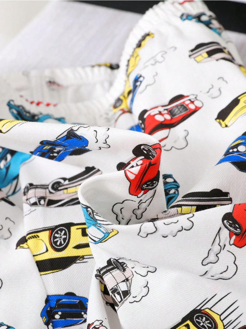 SHEIN Baby Boys' Cartoon Car Pattern Hooded Jacket