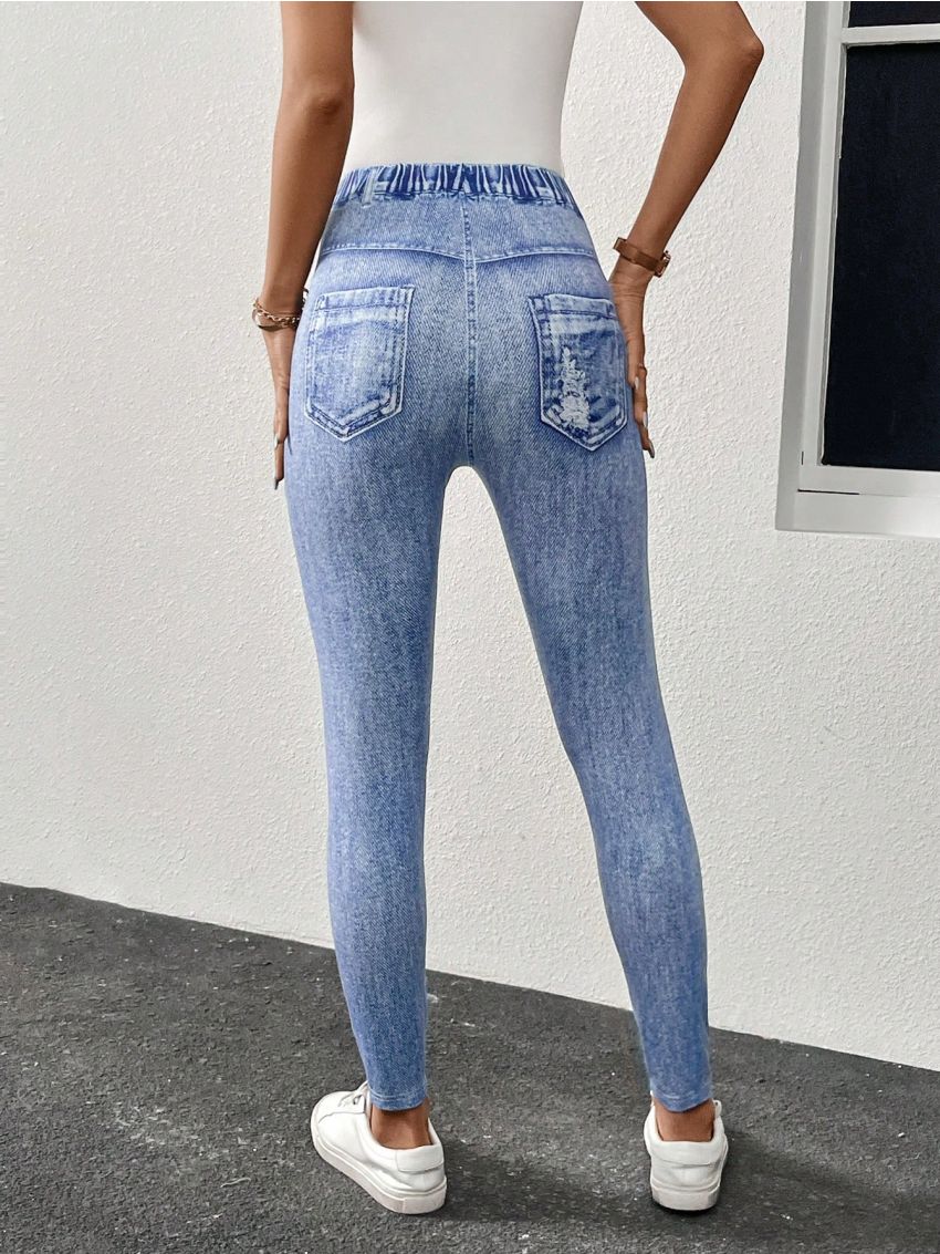 SHEIN LUNE Ladies' Printed Faux Denim Leggings