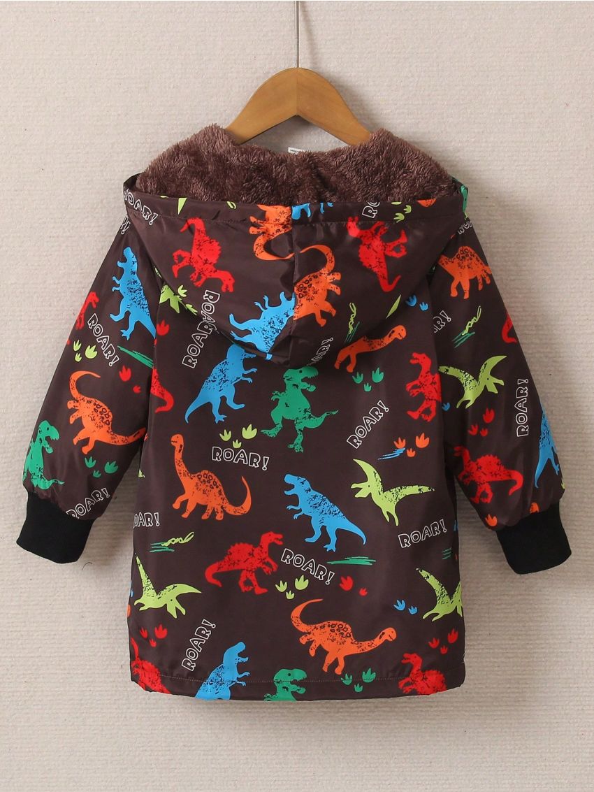 SHEIN Kids EVRYDAY Little Boys' Cartoon Dinosaur Printed Hooded Fleece Jacket
