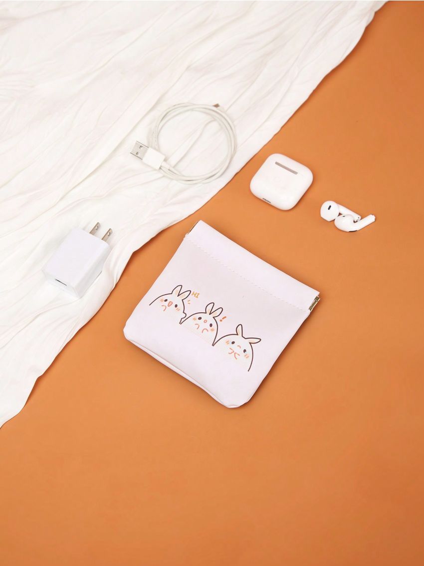 Littlelilypuffs Multifunctional Storage Bag For Headphones, Data Cables, And Small Items With Three Rabbit Ear Designs