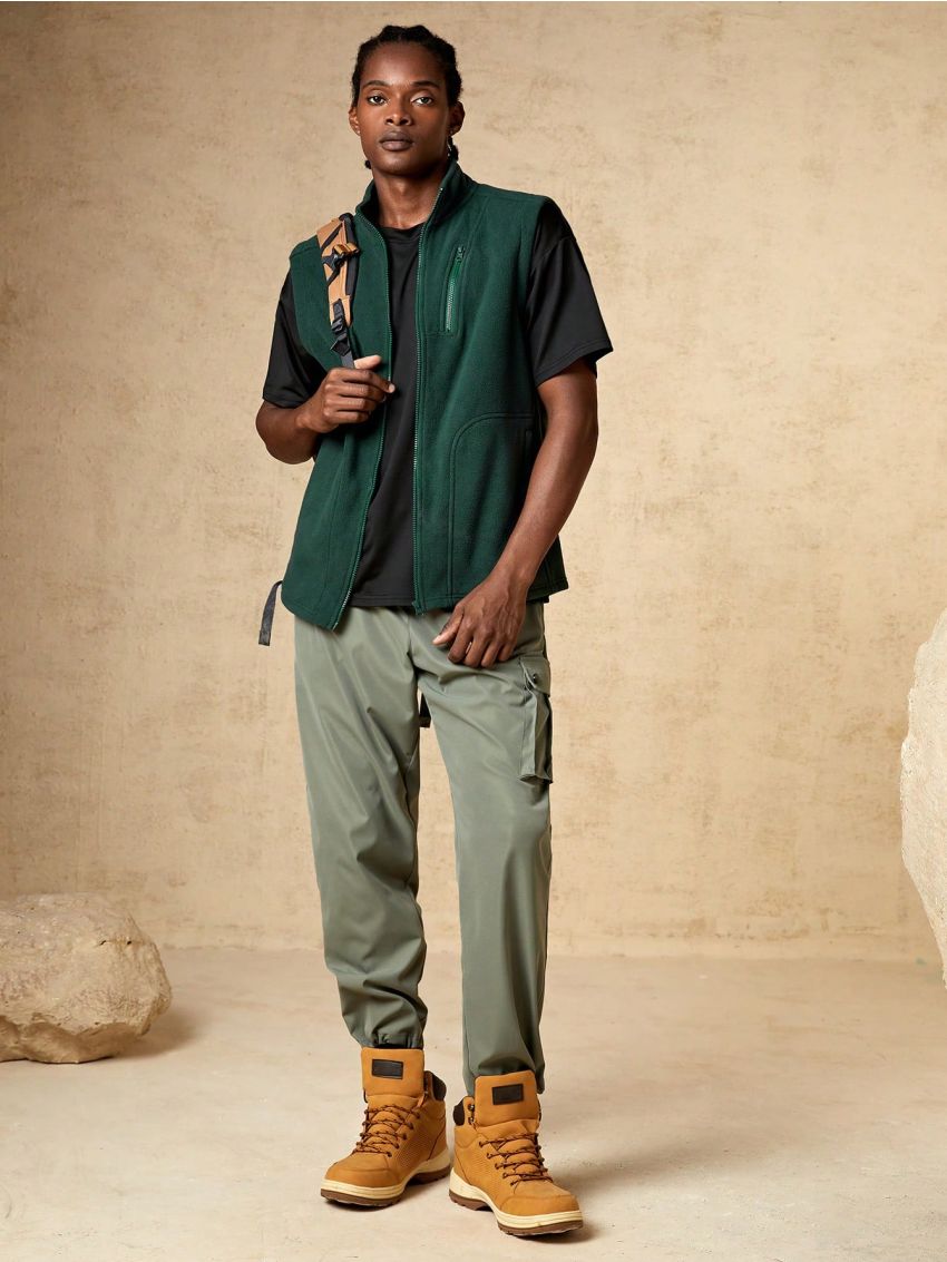 In My Nature Men's Solid Color Zipper Closure Outdoor Vest Jacket