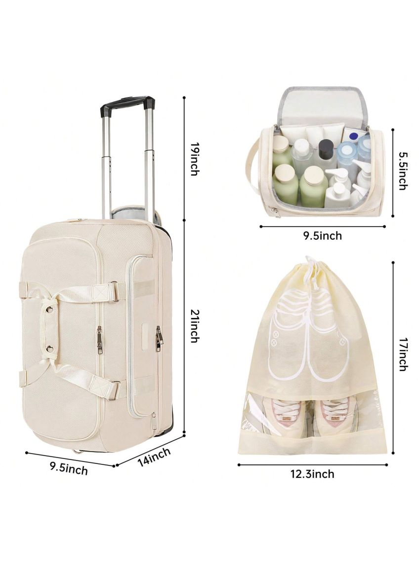 ETRONIK Large Weekender Bags with Shoes Compartment, Rolling Duffel Bag with Wheels, Waterproof Carry on Suitcase with Adjustable Strap for Overnight Trip, Toiletry Bag for Men Women