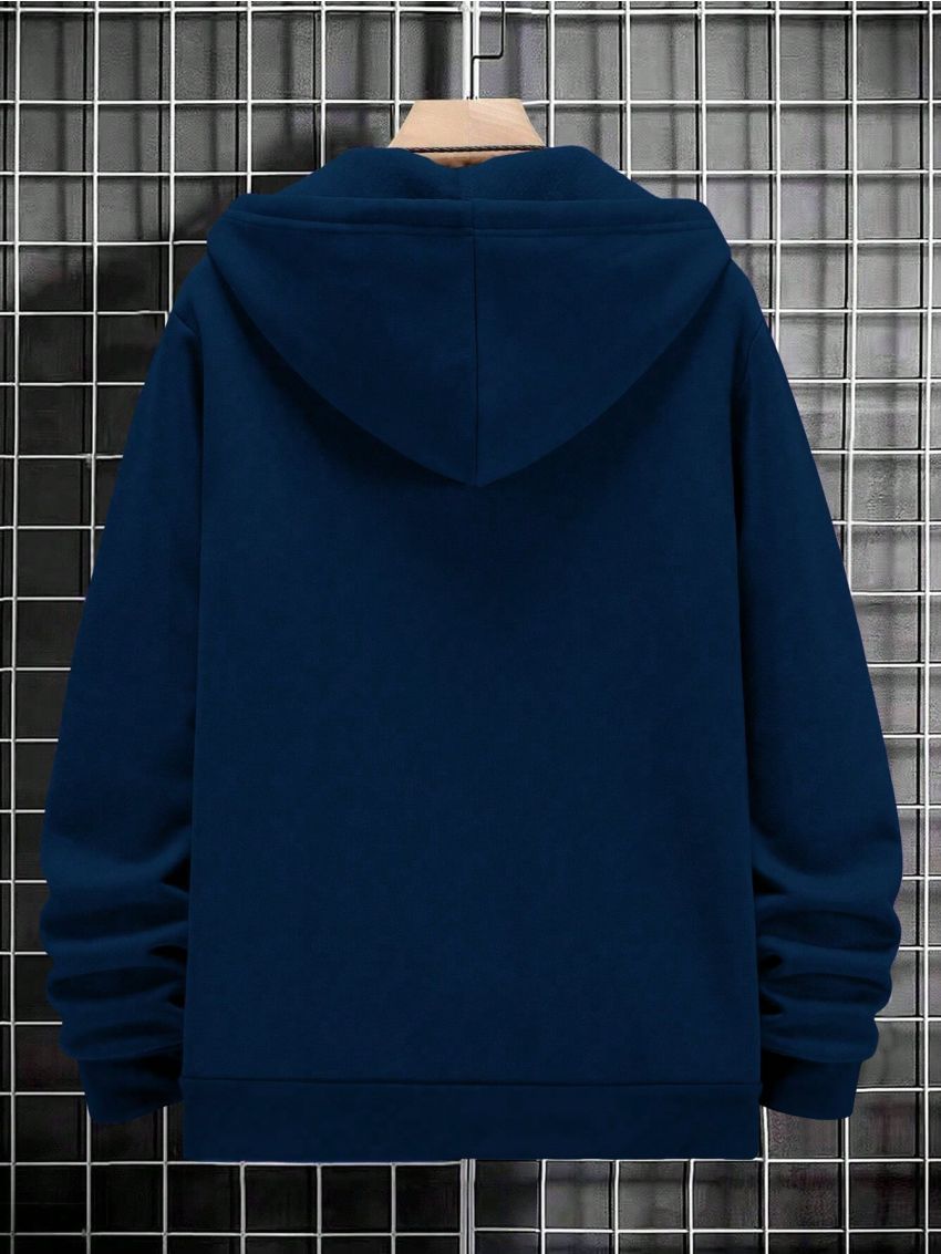 Manfinity Hypemode Loose Fit Men's Hooded Sweatshirt With Slogan Print, Kangaroo Pocket, And Zipper