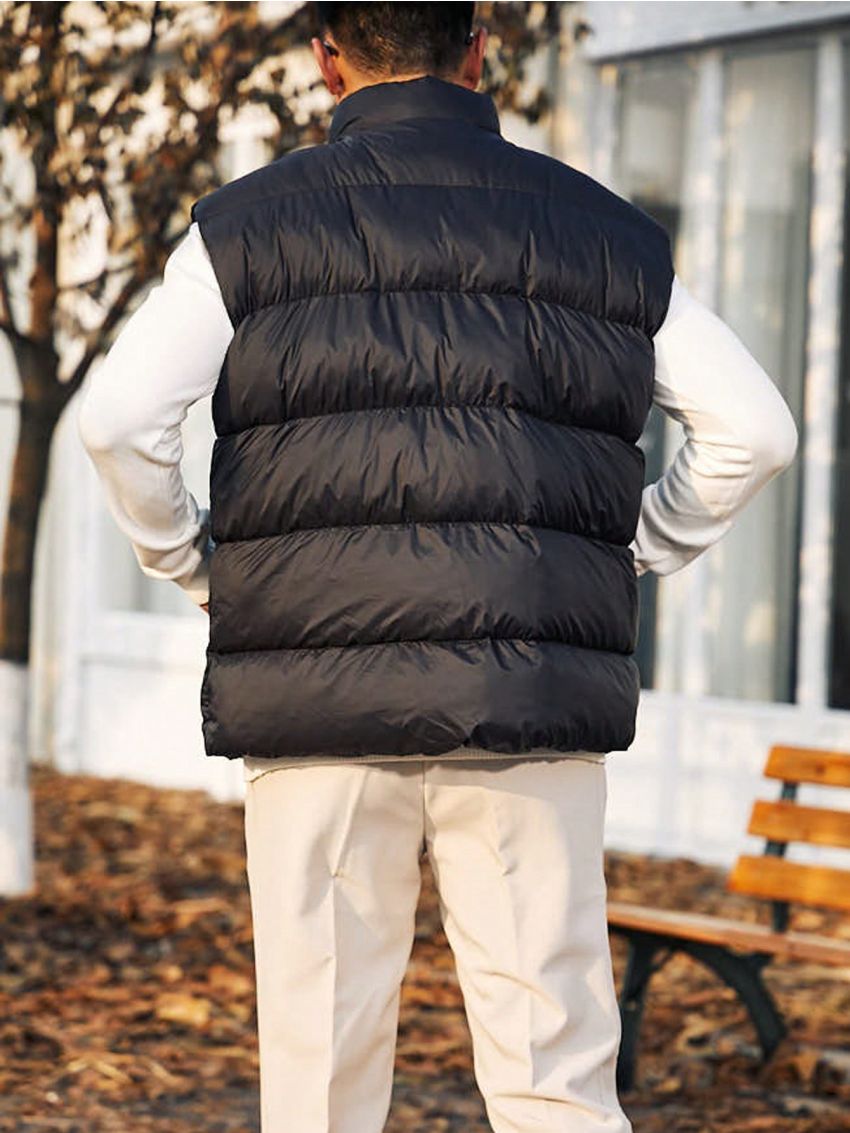 Manfinity Homme Men Plus Solid Zip Up Puffer Vest Coat