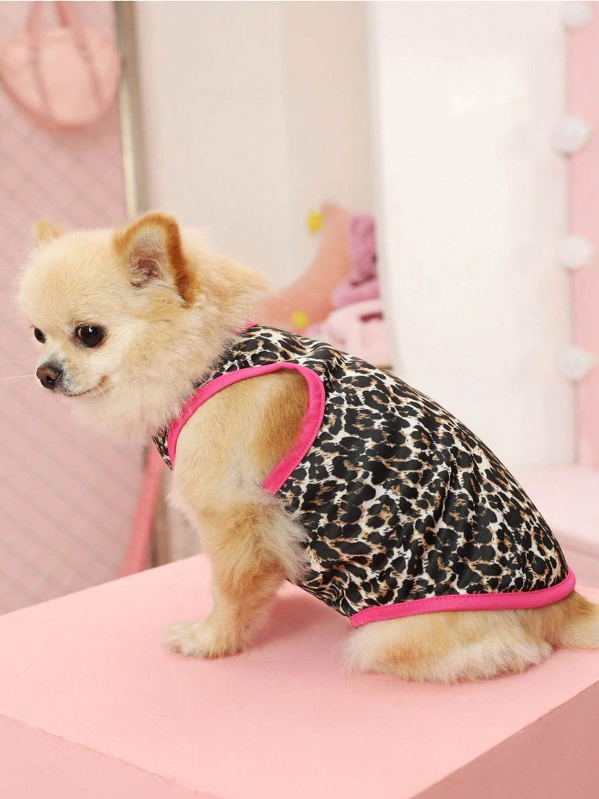 PETSIN 1pc Leopard Print & Color-Block Rose Red Pet Vest (For Cats And Dogs)